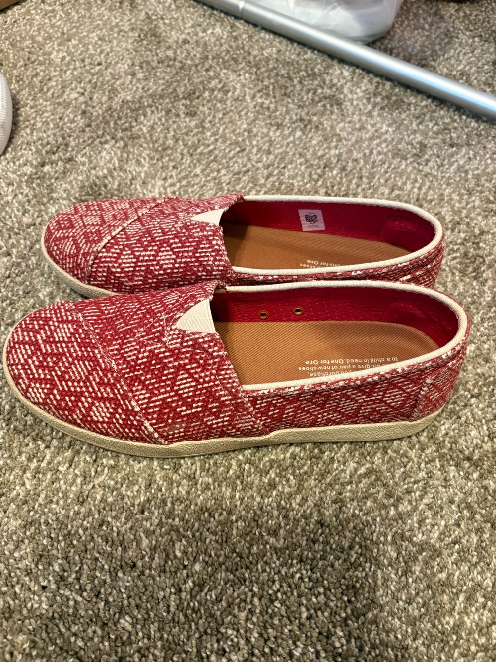 Toms Red Patterned Canvas Slip-On Loafers